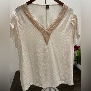 SHEIN Beige Textured V-Neck Blouse